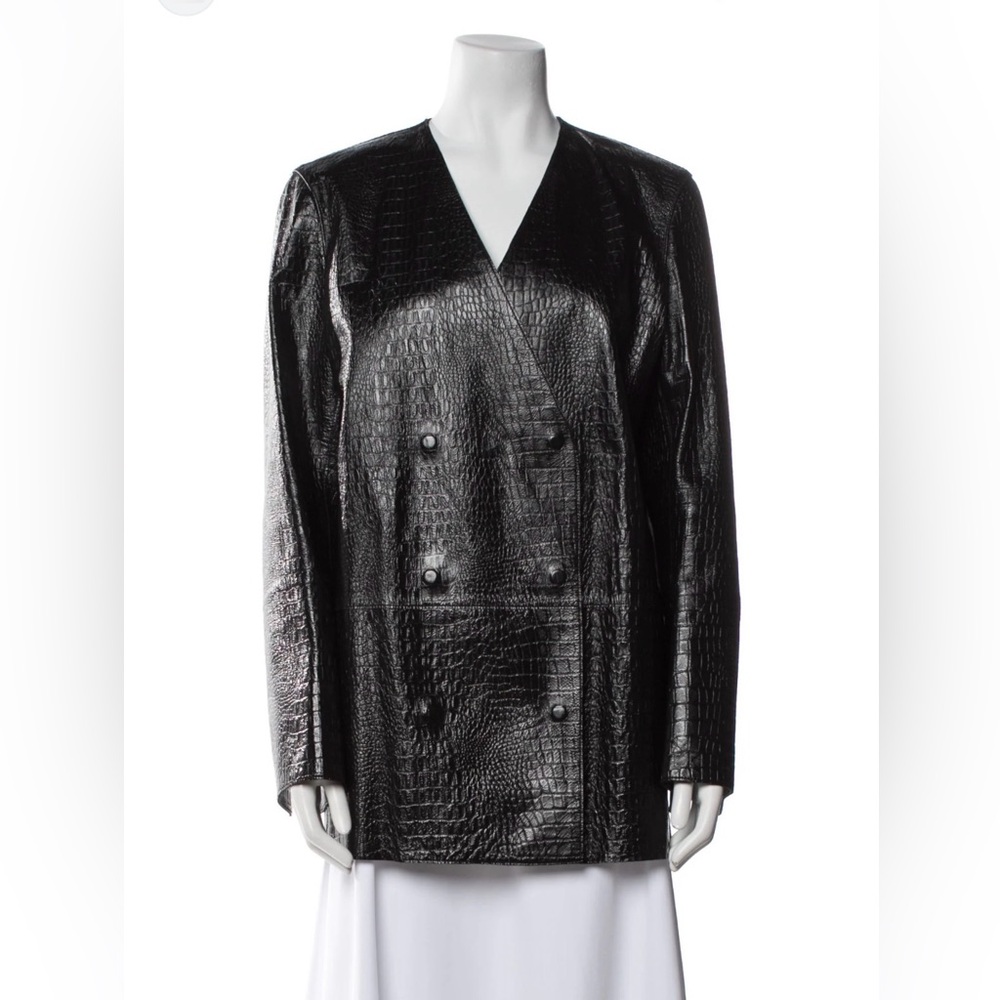 Toteme Croco Embossed Double-Breasted Leather Blazer in Black NWT